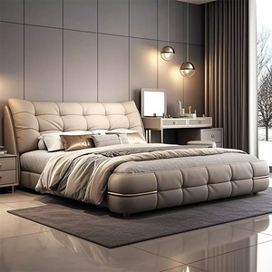 Hiện đại sang trọng bằng gỗ nội thất phòng ngủ mềm up-bao da giường siêu Vua kích thước giường đôi khung với lưu trữ thiết kế hoàn chỉnh - Product Image 2