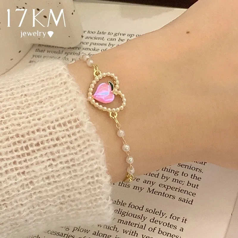 17KM Pearl Heart Bohiam Bracelets Set Adjustable Gold Color Bracelet for Women Cute Trendy Jewelry Accessories Girls