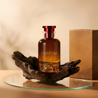 Flacon de parfum de luxe personnalisé en verre ambré 100 ml, base en forme de montagne, flacon de parfum vide avec vaporisateur, accepte l'impression de logo personnalisé