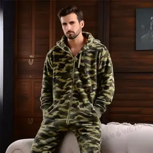 New Design Men Soft Fleece Warm Camo Pajamas, Cartoon Winter Warm Men Onesie Sleepwear