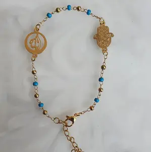 Inspire Jewelry Stainless Steel Islamic Beaded Bracelets Featuring 5 Pillars of Islam Symbol & Allah Pendant charm bracelets