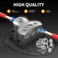 Çinko Alaşımlı 0/2/4 Gage Girişli 4/8 Gage Çıkışlı 3 Yollu 12 Volt Araç Ses Amplifikatörü Bölücü Topraklama Güç Dağıtım Bloğu Kapaklı