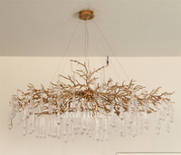 Vente chaude Moderne Cuisine Île Table À Manger Simple Cuivre Laiton Branche Verre Goutte D'eau Cristal Lampe Lustre Décor À La Maison