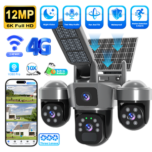 Kamera CCTV Keamanan Nirkabel Tenaga Surya OEM V380 Pro Outdoor PTZ 3 Lensa dengan Kartu SIM 4G dan Lampu Jalan Tenaga Surya - Product Image 1