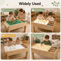 Table d'activités lumineuse 3-en-1 pour enfants avec lumière LED et rangement, table de jeu en bois pour tout-petits, bureau d'apprentissage précoce à domicile