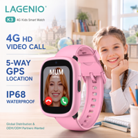 Montre connectée pour enfants LAGENIO K3 4G avec carte SIM, écran TFT de 1,7 pouce, appel vidéo, étanche IP68, GPS WIFI LBS A-GPS CE