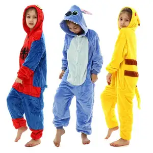 Flanel Stich hayvan karikatür Unicorn Kigurumi Pijama çocuk Pijama Pikachu tulumlar Pijama Boys Onesie çocuk Pijama