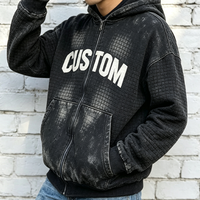 Fabricant de sweats à capuche zippés surdimensionnés pour hommes, en tricot gaufré 460 g/m², délavé à l'acide, effet soleil, design vierge, personnalisable OEM