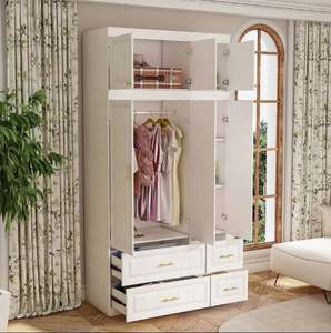 Wholesale Modern White <b>Wooden</b> <b>Wardrobe</b> with Sliding Doors 3 Drawers Durable Bedroom Furniture - Product Image 4