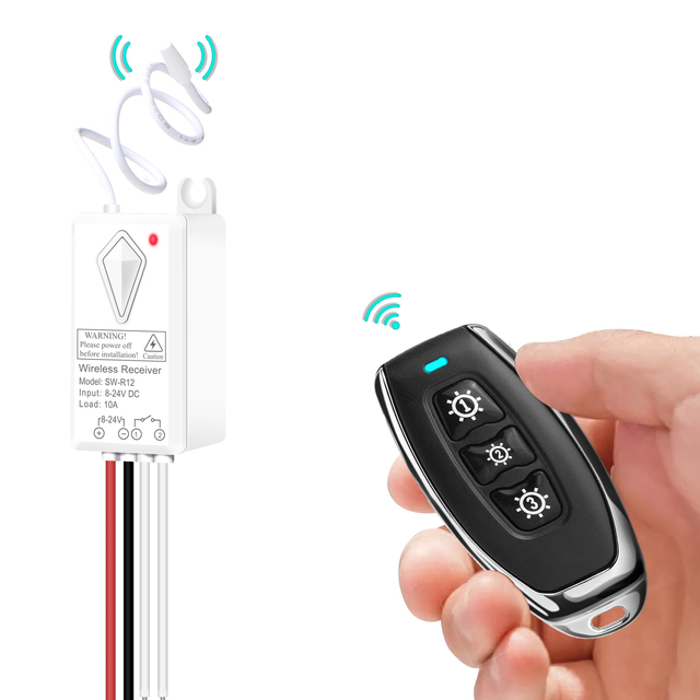 DC12V/24V Receiver RF Switch Waterproof IP66 Low Voltage 10A Relay Wireless Switch for Garage Door Remote Control Switches