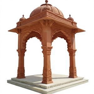 Gazebo de Cúpula de Piedra Arenisca Roja Hecho a Mano, Pabellón Tradicional Indio para Exteriores, para Paisajismo de Jardines de Lujo - Product Image 1