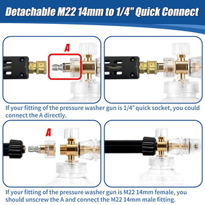 Lance à mousse de neige en plastique haute pression pour le nettoyage des voitures, pistolet à mousse épaisse robuste avec nettoyeur haute pression 1500 PSI - Product Image 3