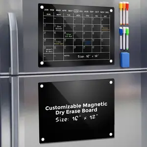 Black Magnetic Acrylic Calendar For Fridge | 2pcs 16"x12" | Magnetic Calendar And Dry Erase Black Acrylic Board For Fridge