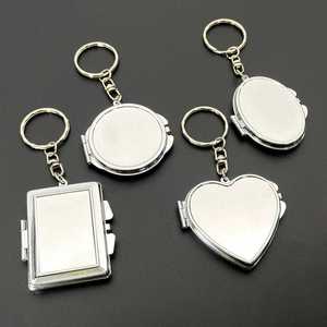Folding Compact Mirror Keychain for Women Heart Round Square Double Sided Mini Mirror Pendant Fashionable Bag Accessory