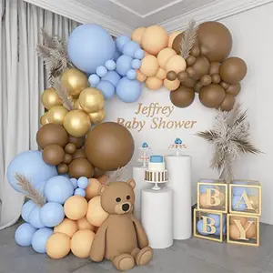 Blue brown coffee balloon bear theme baby balloon chain arch metallic gold nude children's birthday balloon set party