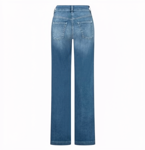 Jeans de mezclilla de cintura media para mujer, de pierna recta, con botones y cremalleras, de color lavado, informales, a la moda y sencillos, al por mayor - Product Image 1