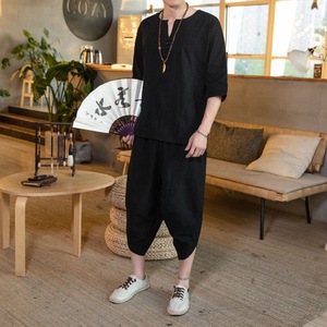 Abito estivo da <span class=keywords><strong>uomo</strong></span> in <span class=keywords><strong>lino</strong></span> stile cinese Plus Size pantaloni larghi corti Casual abito in cotone e <span class=keywords><strong>lino</strong></span> - Product Image 4