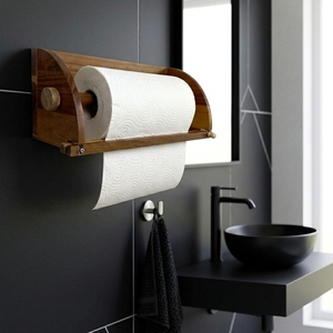 Distributeur multifonctionnel de papier <span class=keywords><strong>essuie</strong></span>-<span class=keywords><strong>tout</strong></span> et de papier toilette en bois d'acacia, fixation murale/étagère/comptoir, déchiquetage à une main, étanche - Product Image 6