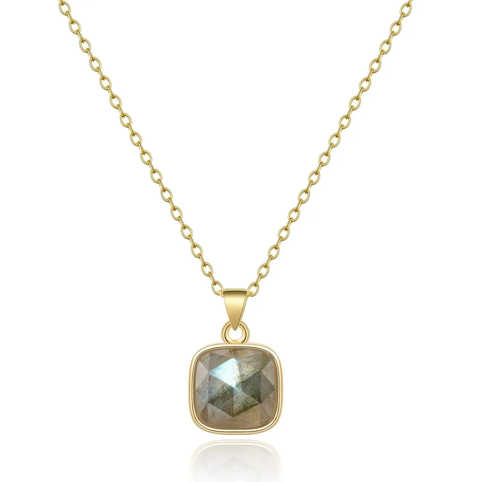 Hot Selling Faceted Labradorite Gemstone Pendants Necklaces 18k Gold Plated Square Energy Natural Stone Pendant Jewelry