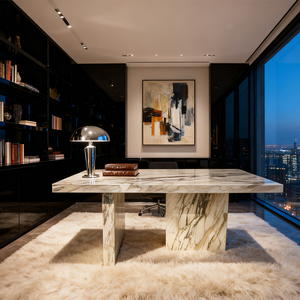 Bàn ăn đá travertine màu be hình chữ nhật/ Bàn cà phê đá cẩm thạch trắng voi dùng cho phòng ăn - Product Image 3