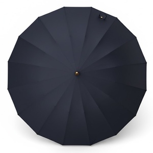 Classic Black Solid Color Straight <b>Umbrella</b> for Men Women With UPF 50 Sun Protection Large Canopy Wooden Handle Design - Product Image 4