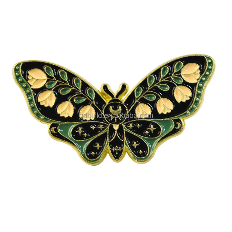 Wholesale custom beautiful animal moth glowing lapel pin badge metal glow luminous soft enamel butterfly pin for backpack