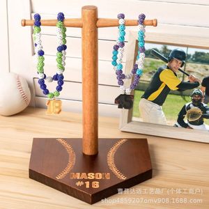 Wooden Champion <b>Ring</b> Stand Desktop Baseball Jewelry Display Rack With <b>Name</b> Engraving For Bracelet Necklace Storage - Product Image 2