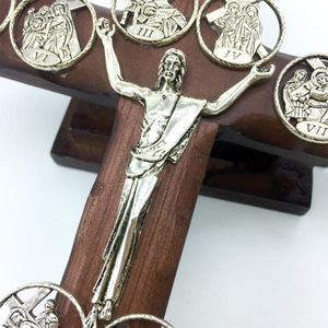 KOMI in legno massello incastonato in lega di zinco quattordici tramite Dolorosa statue galleggianti parete in piedi croce decorazione - Product Image 5