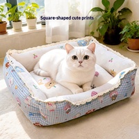 Lit pour chat à motif écossais de dessin animé, style canapé en velours laiteux, lit pour animaux de compagnie chaud rembourré en coton PP, pour petits chiens et chiots, usage intérieur