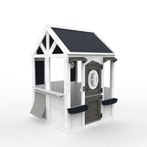 Maison de jeu en bois moderne blanche pour enfants, avec évier, cuisinière, fenêtres, cuisine avec casseroles et ustensiles - Product Image 2