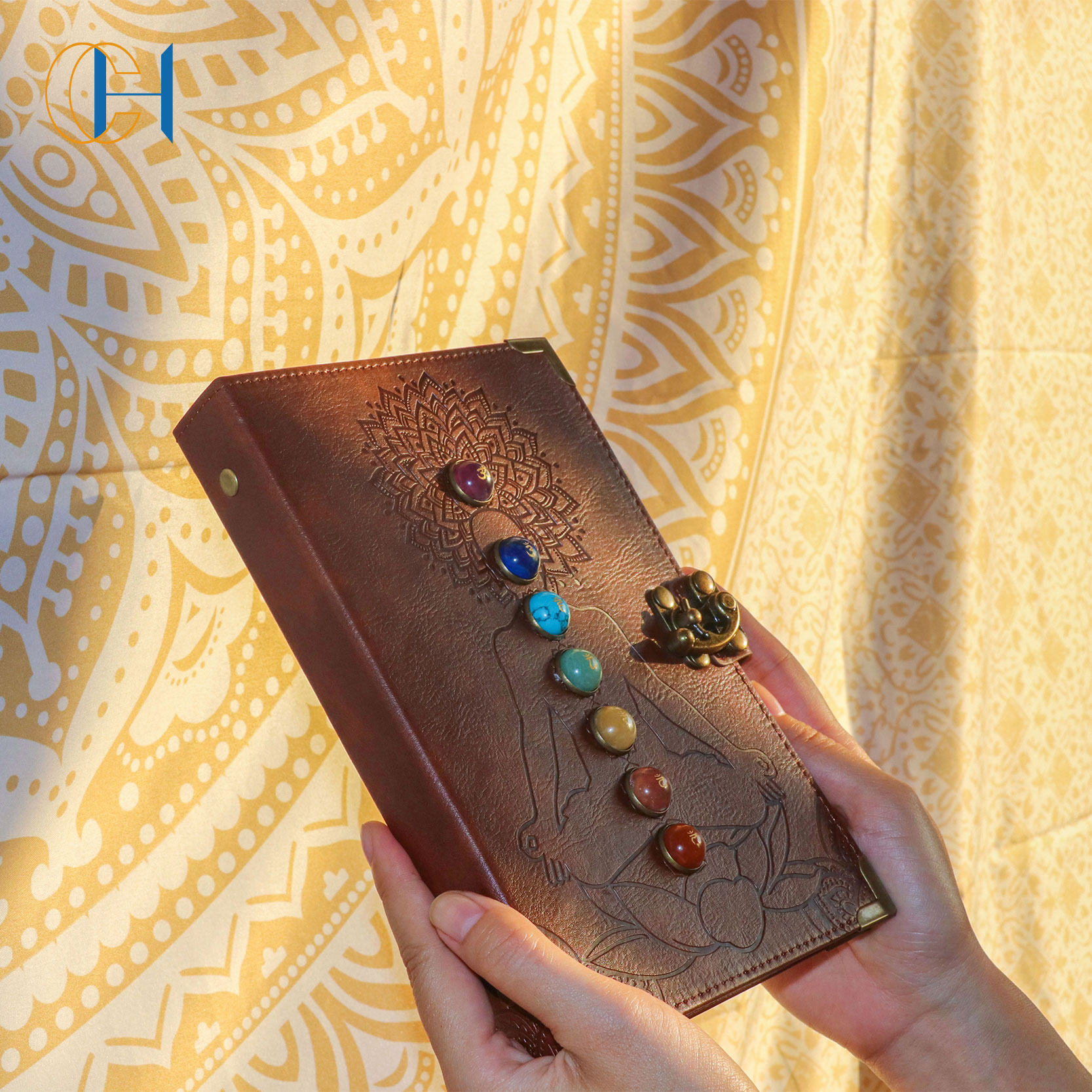 Тетрадь из искусственной кожи с индивидуальным логотипом семь чакр из натурального кристалла