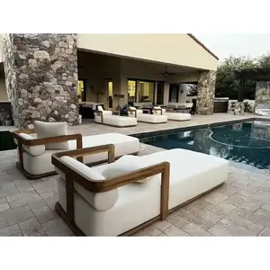 Luxury Garden Furniture Teak Sun Loungers Villa Hotel Patio Solid Wood Teak Daybed