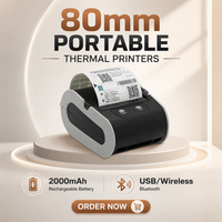 Imprimante thermique portable de reçus et codes-barres 80 mm avec batterie rechargeable, machine d'impression de factures sans fil Bluetooth