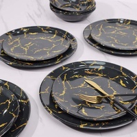 2022 populaire luxe nordique noir or marbre en plastique vaisselle ensemble mélamine dîner ensemble pour Restaurant fête de mariage