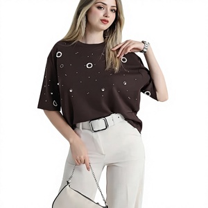 Camiseta Blanca con Logotipo para Mujer, Cuello Alto, Manga Corta, Informal, Tejido de Punto, 100% Algodón Jersey, Corte Regular, Protección UV, Secado Rápido - Product Image 1