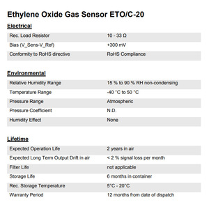 Sensor de Gas de Óxido de Etileno Membrapor ETO/C-20, Sensor de Seguridad Compatible con RoHS - Product Image 1