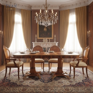 Table à manger impériale grand format EKAR St. <span class=keywords><strong>James</strong></span> |   Table à deux pieds en bois de burl de style anglais luxueux | - Product Image 2