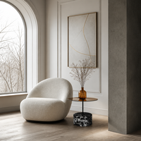 Table basse ronde personnalisée en pierre ambrée, base sculpturale en marbre noir naturel, mobilier moderne pour villa et salon