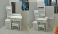 Meuble de chambre à coucher moderne personnalisé avec 4 tiroirs en bois blanc, miroir éclairé sur pied pour hôtel, appartement, salon