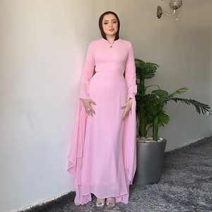 knee length dresses for ladies Mahin Gray and Black Embroidered Chiffon Modest Long Maxi Dress | Modest Muslim  Dresses main image 1