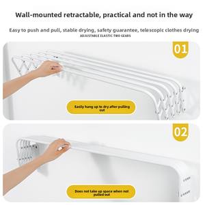 Séchoir à <span class=keywords><strong>linge</strong></span> mural télescopique pliable à 5 niveaux en métal pour balcon, design écologique et invisible - Product Image 6