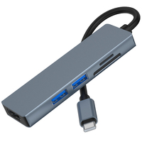 Base de Conexión USB C 5 en 1, Multipuerto, Video HDTV + USB 3.0 + USB 2.0 + Lector de Tarjetas SD y TF, Adaptador Tipo C Portátil de Aluminio