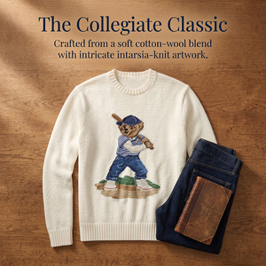 Suéter <span class=keywords><strong>de</strong></span> <span class=keywords><strong>Punto</strong></span> Grueso 7GG para <span class=keywords><strong>Hombre</strong></span>, Estilo Preppy Vintage, con Jacquard <span class=keywords><strong>de</strong></span> Oso, Diseño Retro con Estampado Animal, Mezcla <span class=keywords><strong>de</strong></span> Lana, para Invierno - Product Image 2