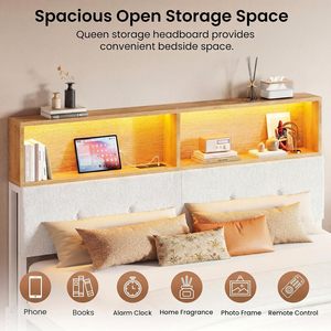 Cabecera Moderna Acolchada SENYU con Estantes de Almacenamiento e Iluminación LED para Dormitorio - Product Image 4