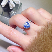 Bague pour femme en argent S925 avec moissanite bleue taillée en forme de cœur, bague de fiançailles romantique pour femme