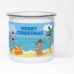Christmas holiday Custom cheap 6cm espresso enamel camp coffee metal mug with handle and black rim