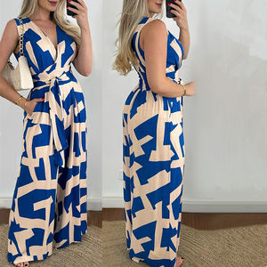 Vente en gros de vêtements vendeur combinaisons femmes 2024 Sexy été Sexy mode larges rayures sans bretelles découpé combinaison - Product Image 2