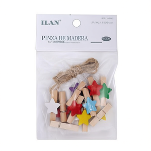 Ilan Mollette a Stella in Legno da 3,5 cm con Corda di Iuta, Confezione Multipla - Product Image 2