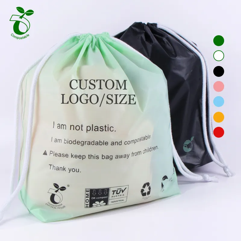 पर्यावरण के अनुकूल खाद Biodegradable पोर्टेबल ढोना बैग कस्टम मुद्रित लोगो के साथ प्रचार परिधान Drawstring बैग