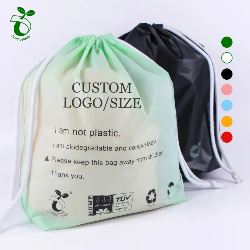 친환경 Compostable 생분해 성 휴대용 토트 백 사용자 정의 인쇄 로고 프로모션 의류 Drawstring 가방